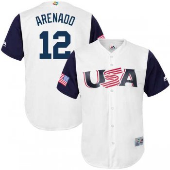 Men's USA Baseball #12 Nolan Arenado Majestic White 2017 World Baseball Classic Jersey