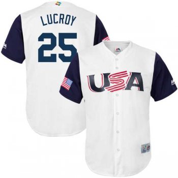 Men's USA Baseball #25 Jonathan Lucroy Majestic White 2017 World Baseball Classic Jersey