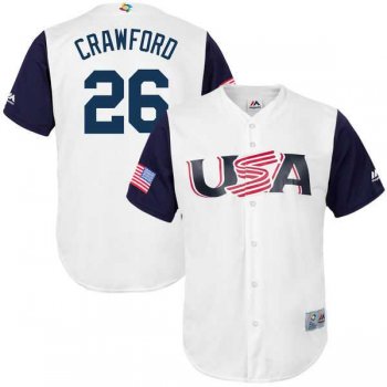 Men's USA Baseball #26 Brandon Crawford Majestic White 2017 World Baseball Classic Jersey