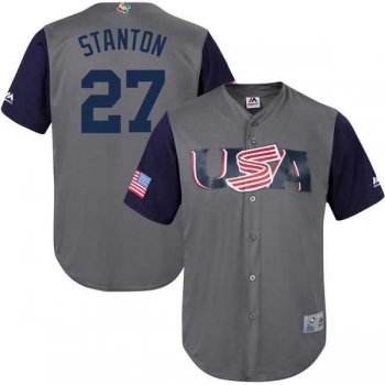 Men's USA Baseball #27 Giancarlo Stanton Majestic Gray 2017 World Baseball Classic Jersey