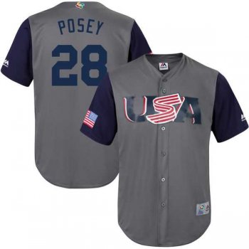 Men's USA Baseball #28 Buster Posey Majestic Gray 2017 World Baseball Classic Jersey