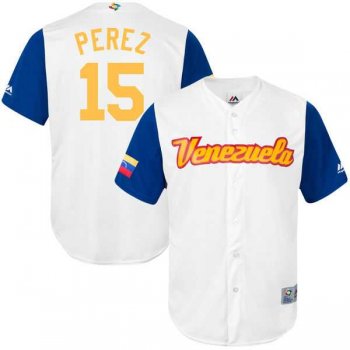 Men's Venezuela Baseball #15 Salvador Perez Majestic White 2017 World Baseball Classic Jersey