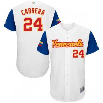 Men's Venezuela Baseball #24 Miguel Cabrera Majestic White 2017 World Baseball Classic Authentic Jersey