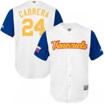 Men's Venezuela Baseball #24 Miguel Cabrera Majestic White 2017 World Baseball Classic Jersey