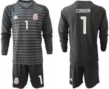 Mexico #1 Corona Black Long Sleeves Goalkeeper Soccer Country Jersey