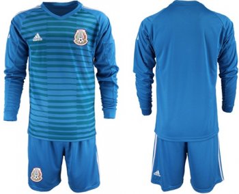 Mexico Blank Blue Long Sleeves Goalkeeper Soccer Country Jersey