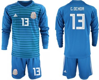 Mexico #13 G.Ochoa Blue Long Sleeves Goalkeeper Soccer Country Jersey