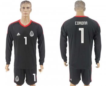 Mexico #1 CORONA Black Goalkeeper 2018 FIFA World Cup Long Sleeve Soccer Jersey