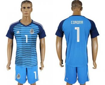 Mexico #1 Corona Blue Goalkeeper Soccer Country Jersey