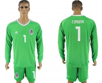 Mexico #1 CORONA Green Goalkeeper 2018 FIFA World Cup Long Sleeve Soccer Jersey