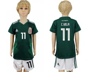 Mexico #11 C.Vela Home Kid Soccer Country Jersey