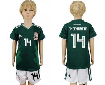 Mexico #14 Chicharito Home Kid Soccer Country Jersey