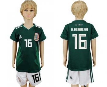 Mexico #16 H.Herrera Home Kid Soccer Country Jersey