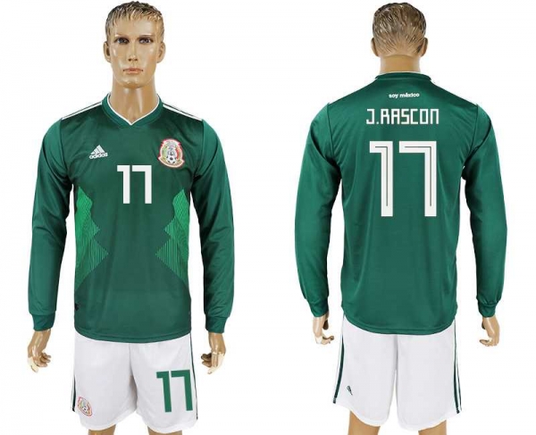 Mexico #17 J.RASCON Home 2018 FIFA World Cup Long Sleeve Soccer Jersey