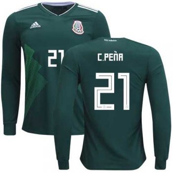 Mexico #21 C.Pena Home Long Sleeves Soccer Country Jersey