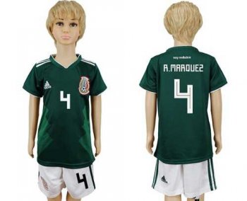 Mexico #4 R.Marquez Home Kid Soccer Country Jersey