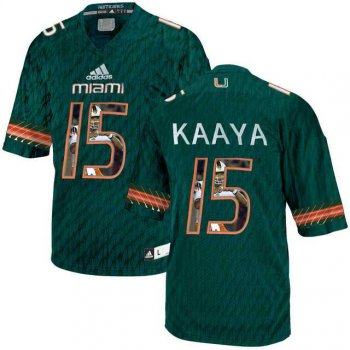 Miami Hurricanes #15 Brad Kaaya Green With Portrait Print College Football Jersey