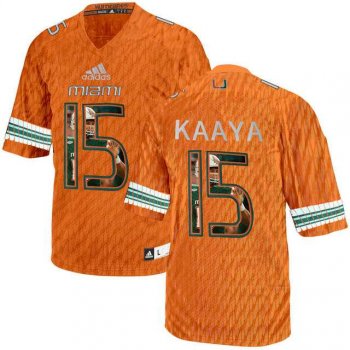 Miami Hurricanes #15 Brad Kaaya Orange With Portrait Print College Football Jersey