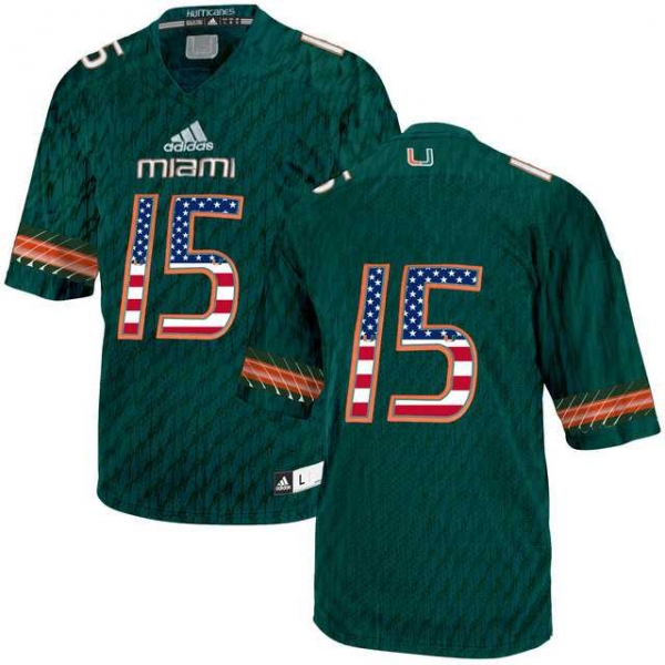 Miami Hurricanes #15 Green USA Flag College Football Jersey