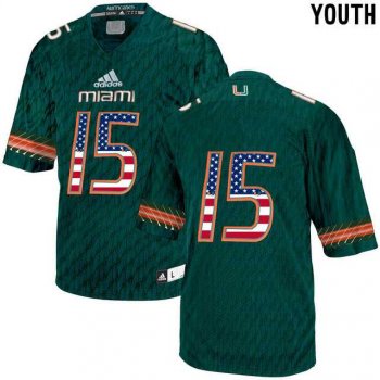 Youth Miami Hurricanes #15 Green USA Flag Youth College Football Jersey