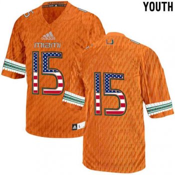 Youth Miami Hurricanes #15 Orange USA Flag Youth College Football Jersey