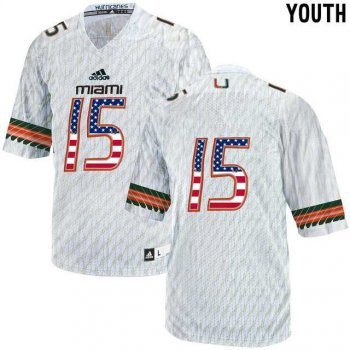 Youth Miami Hurricanes #15 White USA Flag Youth College Football Jersey