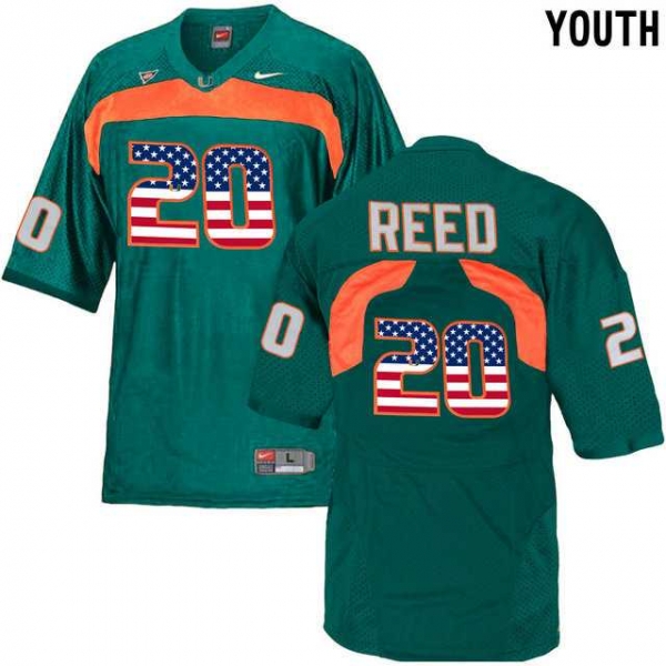 Youth Miami Hurricanes #20 Ed Reed Green USA Flag Youth College Football Jersey