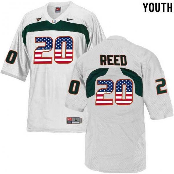 Youth Miami Hurricanes #20 Ed Reed White USA Flag Youth College Football Jersey