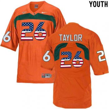 Youth Miami Hurricanes #26 Sean Taylor Orange USA Flag Youth College Football Jersey