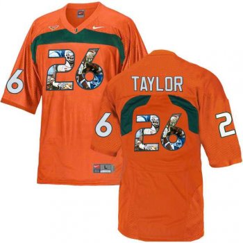 Miami Hurricanes #26 Sean Taylor Orange With Portrait Print College Football Jersey