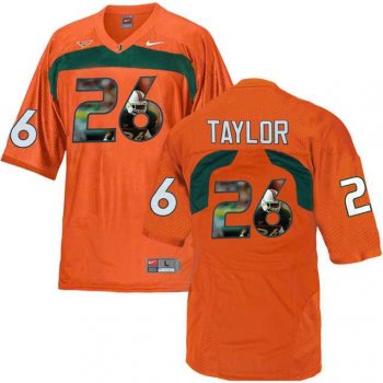 Miami Hurricanes #26 Sean Taylor Orange With Portrait Print College Football Jersey2