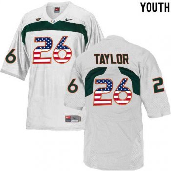 Youth Miami Hurricanes #26 Sean Taylor White USA Flag Youth College Football Jersey