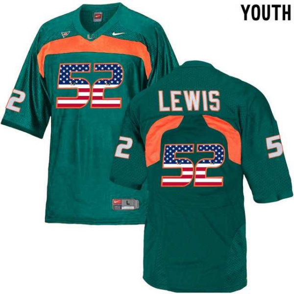 Youth Miami Hurricanes #52 Ray Lewis Green USA Flag Youth College Football Jersey