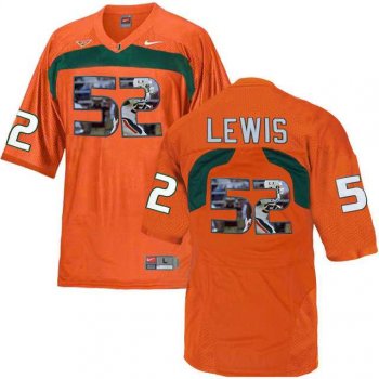 Miami Hurricanes #52 Ray Lewis Orange With Portrait Print College Football Jersey