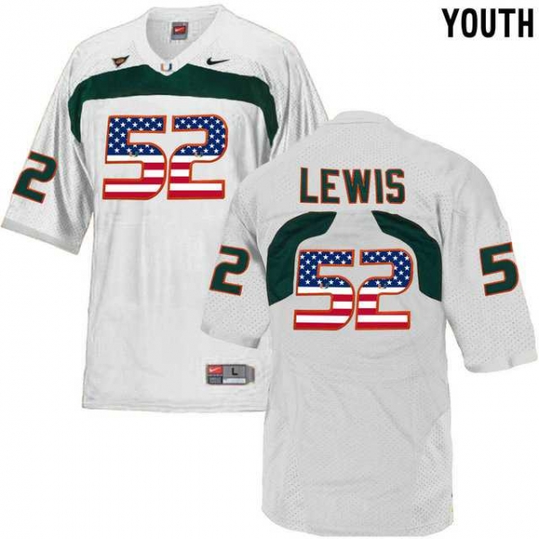 Youth Miami Hurricanes #52 Ray Lewis White USA Flag Youth College Football Jersey