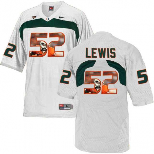 Miami Hurricanes #52 Ray Lewis White With Portrait Print College Football Jersey