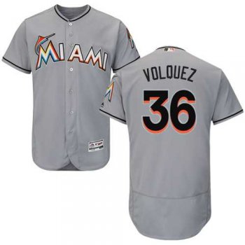 Miami Marlins #36 Edinson Volquez Grey Flexbase Authentic Collection Stitched MLB Jersey