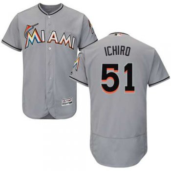 Miami Marlins #51 Ichiro Suzuki Grey Flexbase Authentic Collection Stitched MLB Jersey