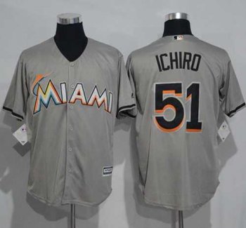 Miami Marlins #51 Ichiro Suzuki Grey New Cool Base Stitched MLB Jersey