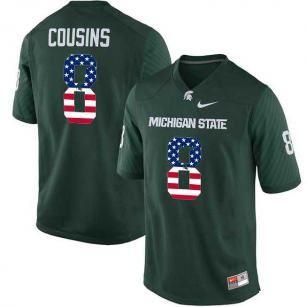 Michigan State Spartans #8 Kirk Cousins Green USA Flag College Football Jersey