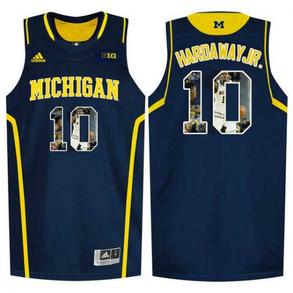 Michigan Wolverines #10 Tim Hardaway Jr. Navy With Portrait Print College Basketball Jersey