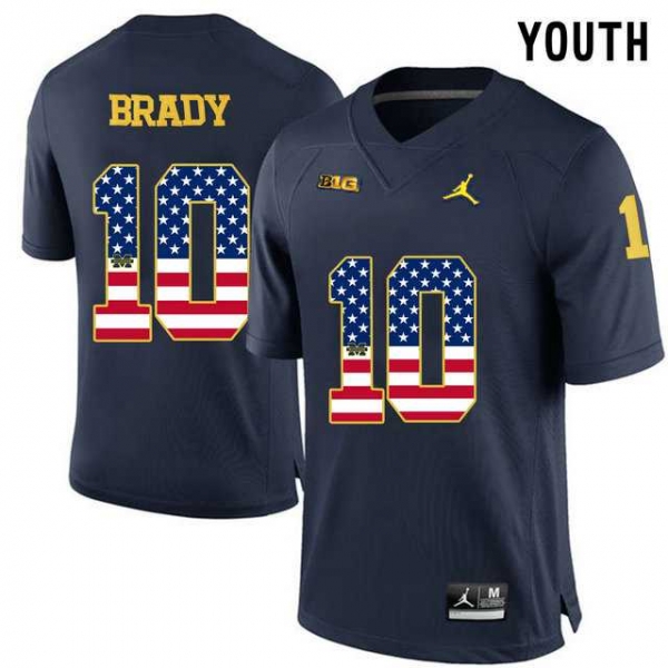 Youth Michigan Wolverines #10 Tom Brady Navy USA Flag Youth College Football Limited Jersey