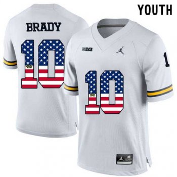 Youth Michigan Wolverines #10 Tom Brady White USA Flag Youth College Football Limited Jersey