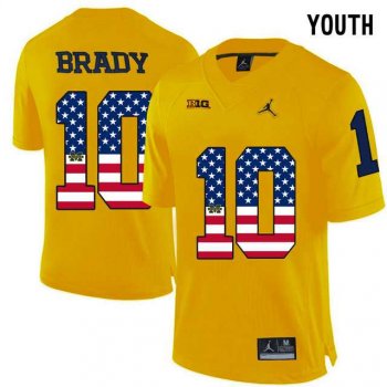 Youth Michigan Wolverines #10 Tom Brady Yellow USA Flag Youth College Football Limited Jersey