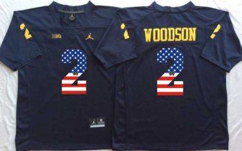 Michigan Wolverines #2 Charles Woodson Navy USA Flag College Jersey