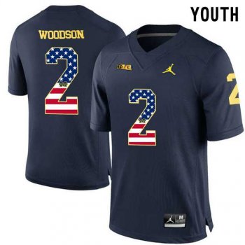 Youth Michigan Wolverines #2 Charles Woodson Navy USA Flag Youth College Football Limited Jersey