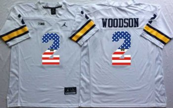 Michigan Wolverines #2 Charles Woodson White USA Flag College Jersey