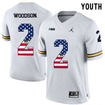 Youth Michigan Wolverines #2 Charles Woodson White USA Flag Youth College Football Limited Jersey