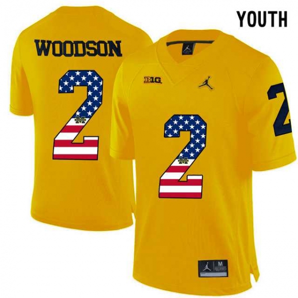 Youth Michigan Wolverines #2 Charles Woodson Yellow USA Flag Youth College Football Limited Jersey