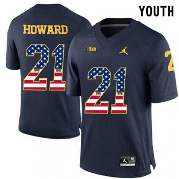 Youth Michigan Wolverines #21 Desmond Howard Navy USA Flag Youth College Football Limited Jersey